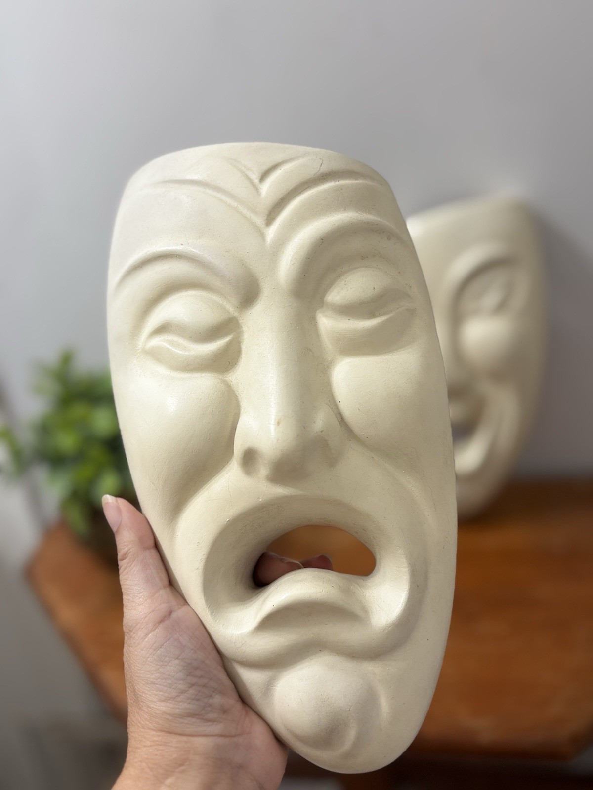Vintage 1974 retro comedy and tragedy theater masks, by American Art Industries