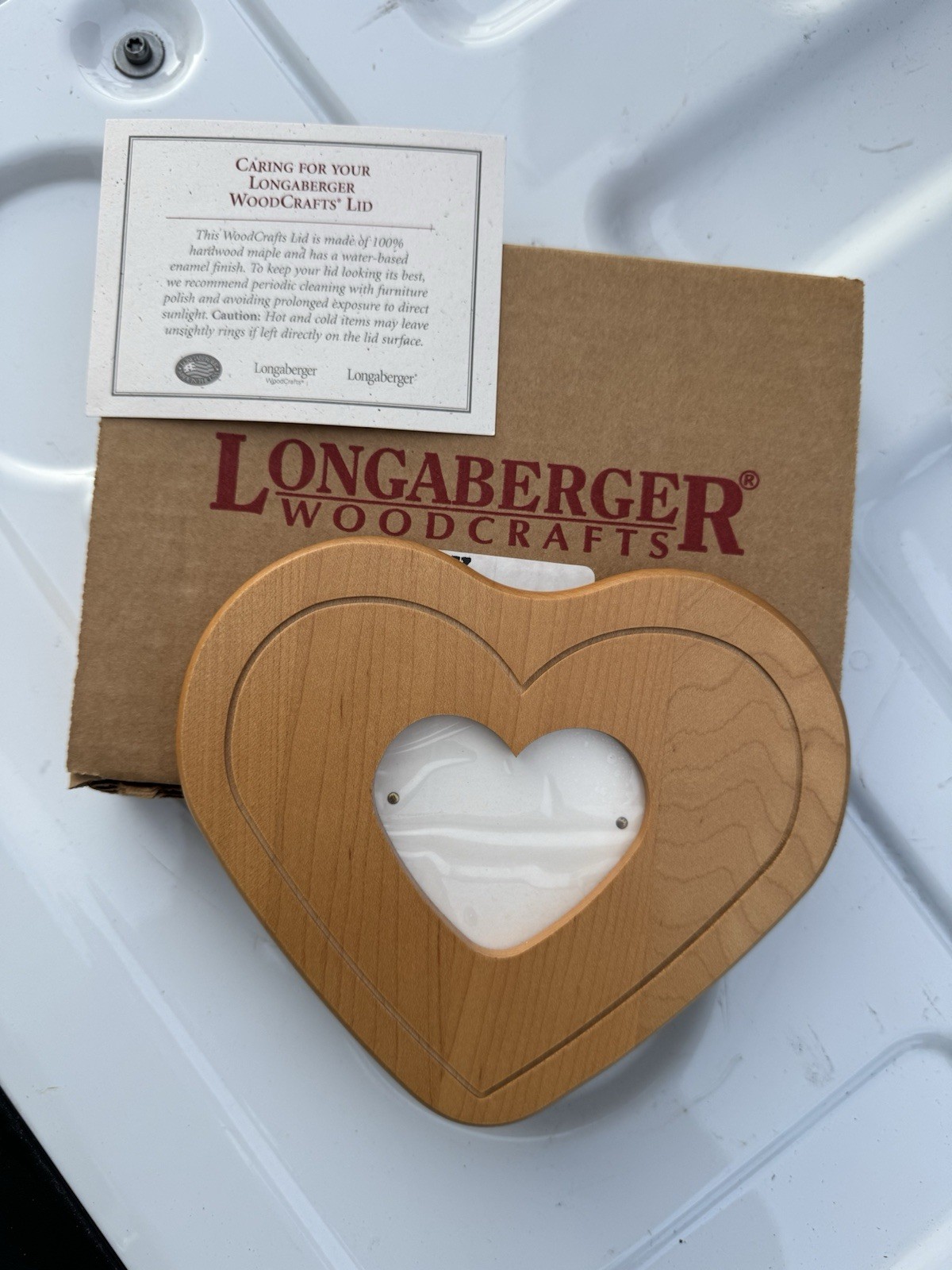Longaberger WoodCrafts Heart Photo Insert Replacement Lid Maple Wood E887