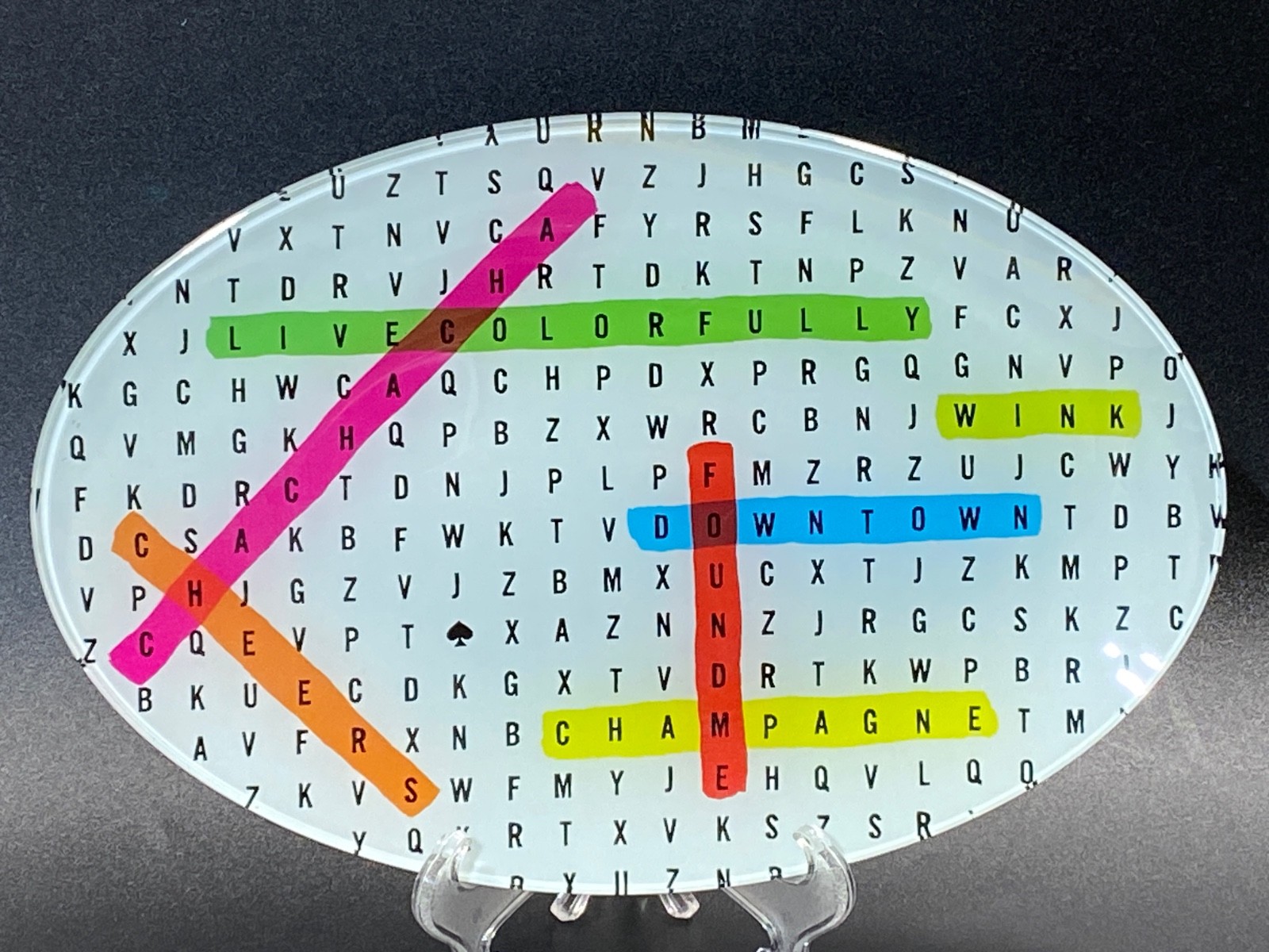 Kate Spade Lenox SAY THE WORD Crystal Word Search Oval Dish Vanity Platter 10.5″