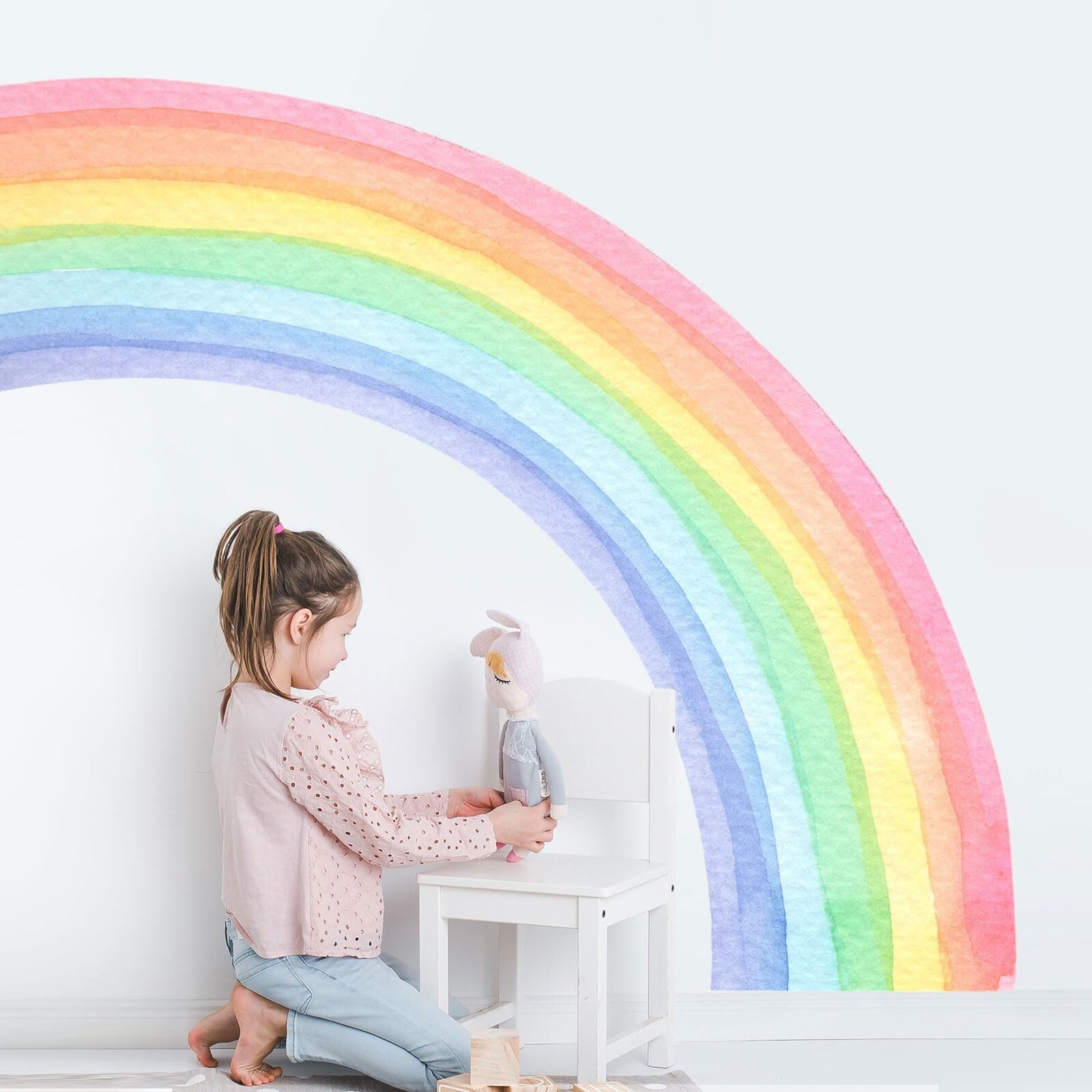 55″x63″ Large Rainbow Wall Mural Stickers Watercolor Half Rainbow Wall Decals…