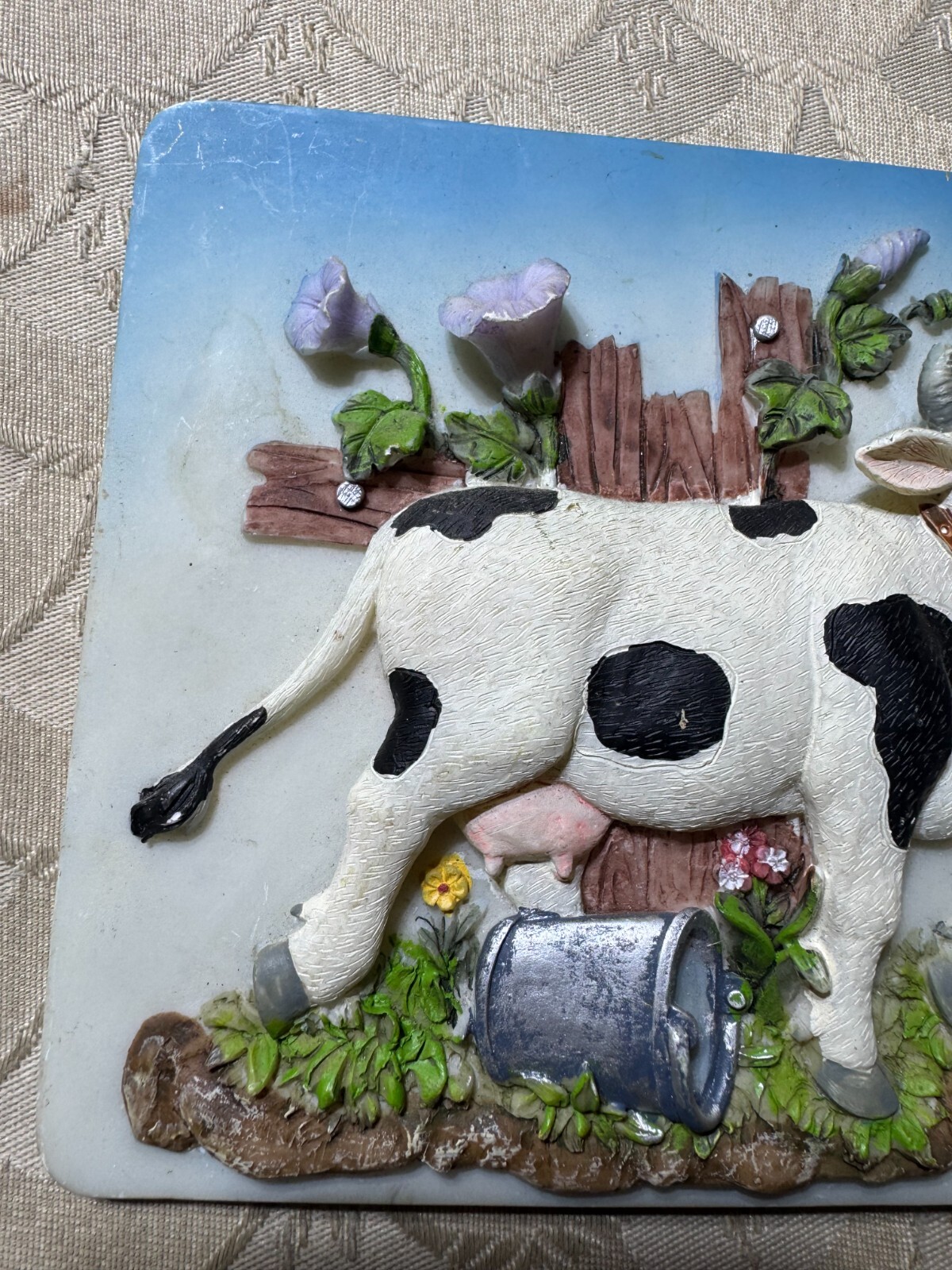 Vintage Ceramic 3D “Milk Cow” Wall Hanging Plaque – 4.75 Inches x 5.75 Inches