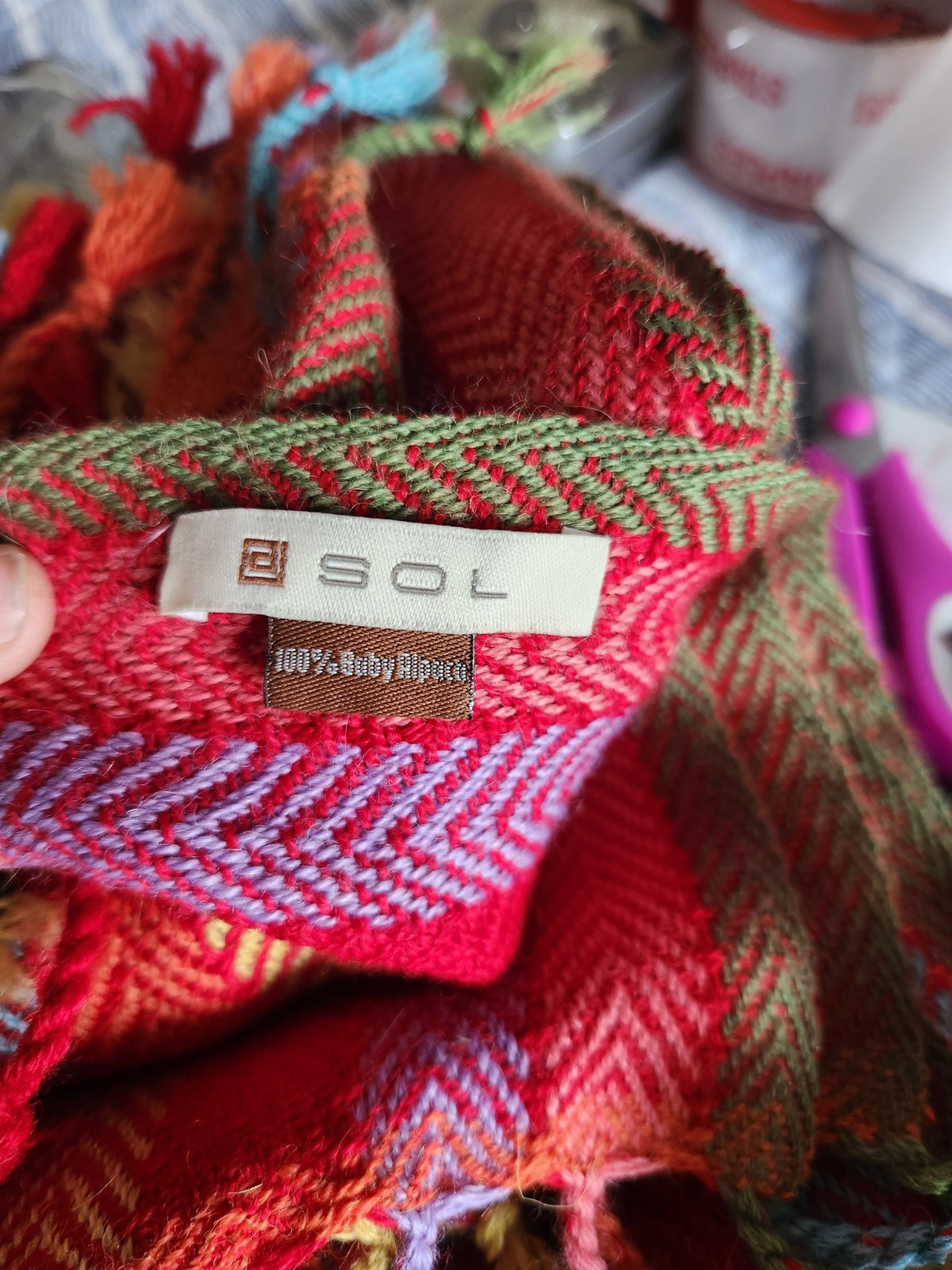 SOL Alpaca Peru 100% Baby Alpaca Throw Blanket Multicolor Herringbone Fringe