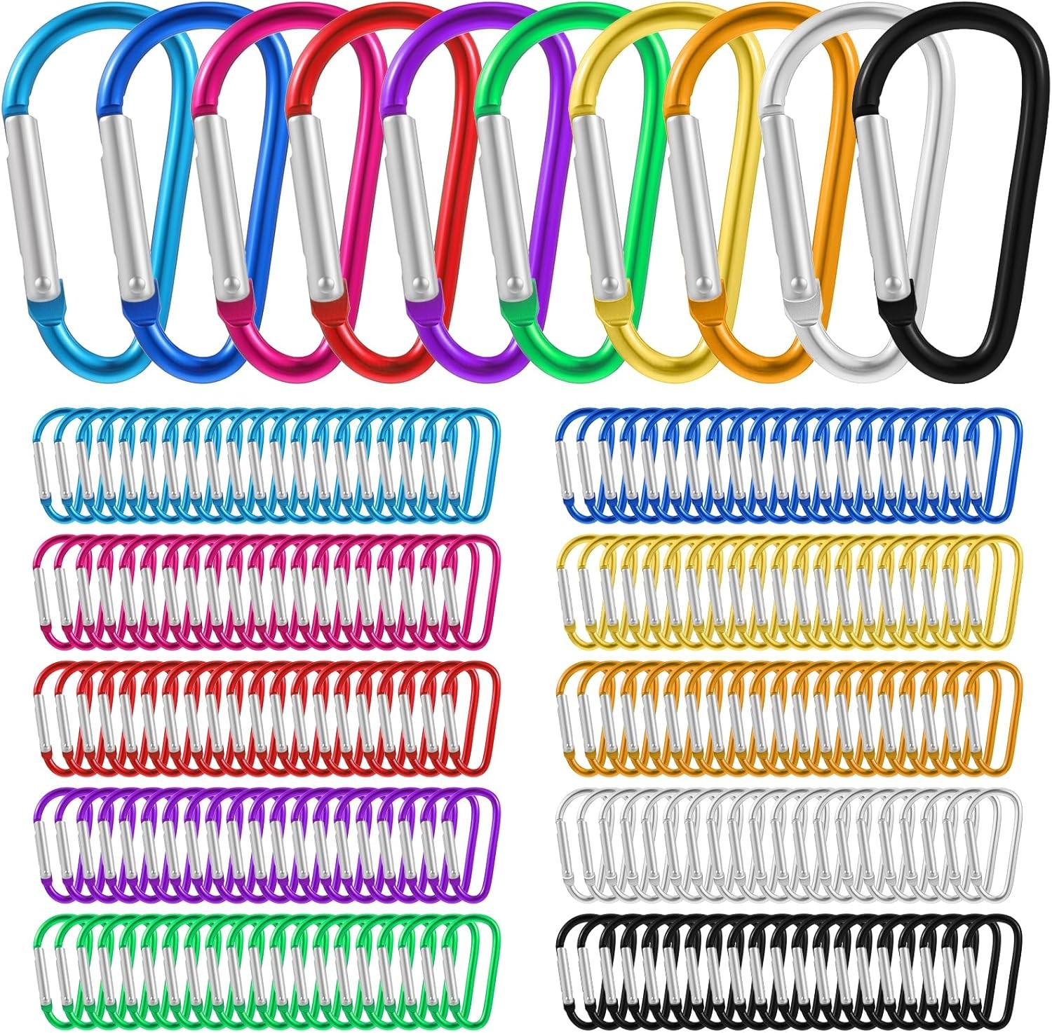 200pcs 1.8″ Carabiner Clip D Ring Carabiners Small Carabiner Keychain Spring