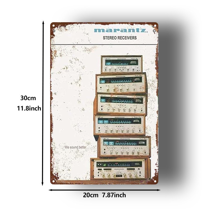 Metal Sign 8×12 Inches Square Wall Art Vintage Marantz Receiver