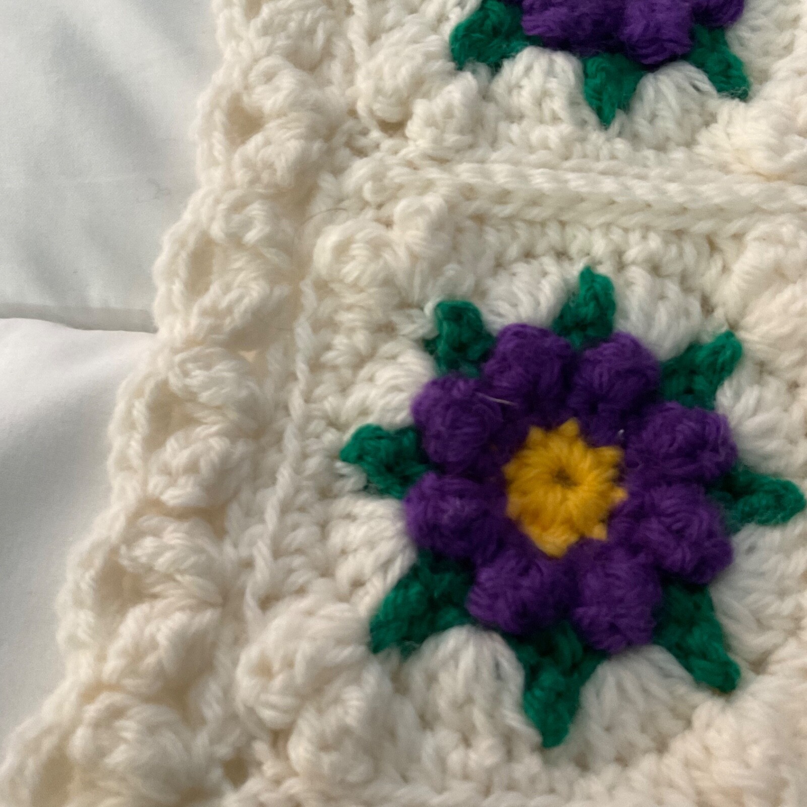 Alpaca/Merino Wool Queen Afghan Coverlet Granny Square 70 X 46 Hand Crochet