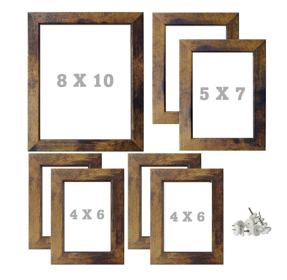 Picture Frame Set Photo Collage Multi-Size Rustic Distressed Brown Wood Tone 7pk