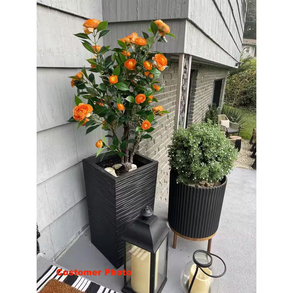 40 In. Green and Yellow Indoor Outdoor Decorative Artificial Camellia Tree in Po
