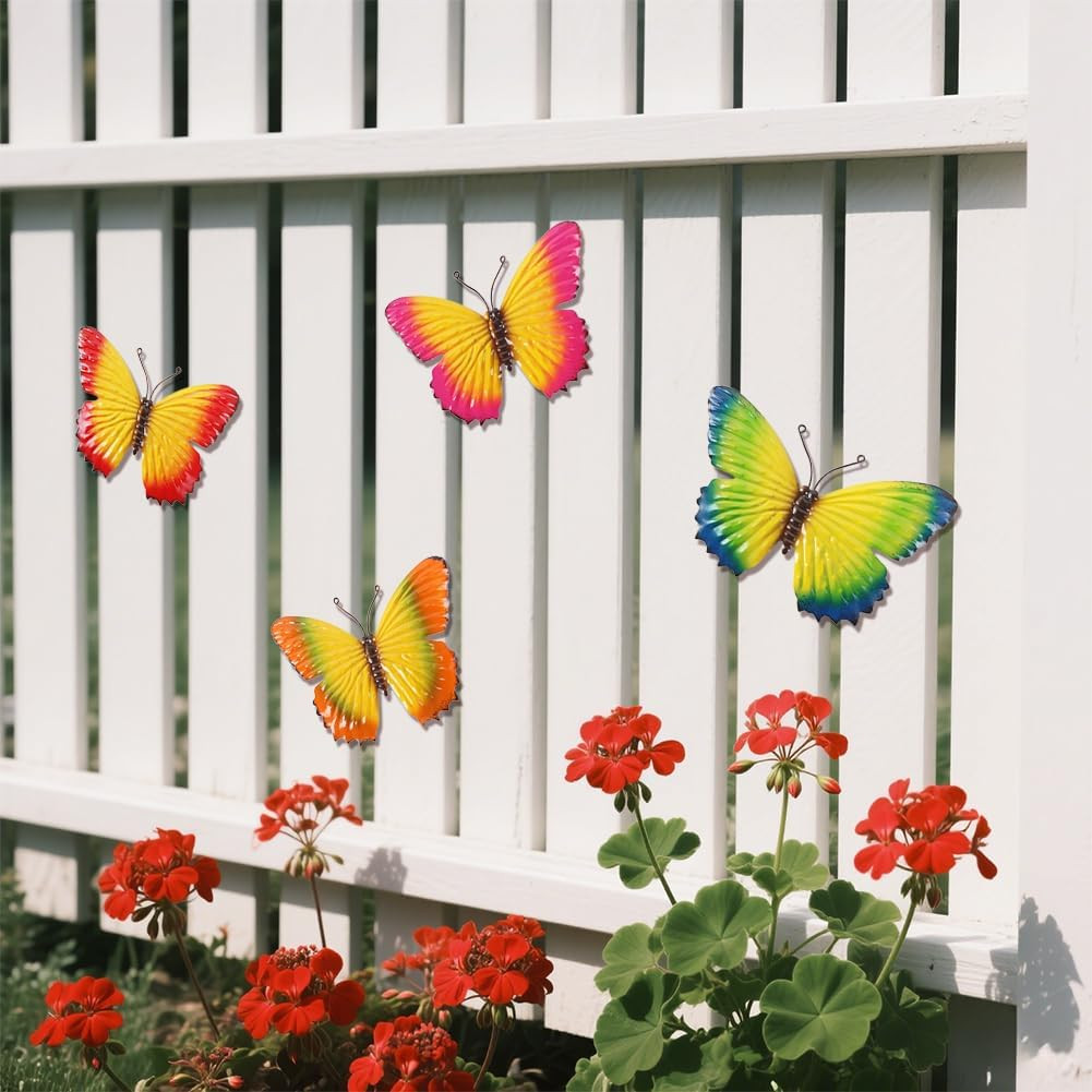 4 Pcs Metal Butterfly Wall Decor Art, Colorful Metal Butterflies