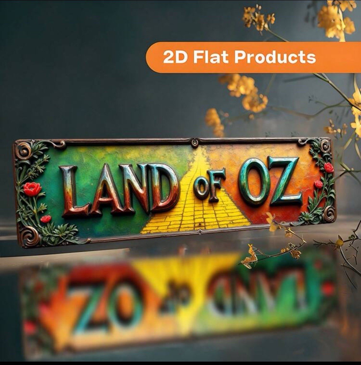 New 16 x 4 LAND OF OZ Metal Sign WIZARD OF OZ Yellow Brick Road TIN Wall Hanging
