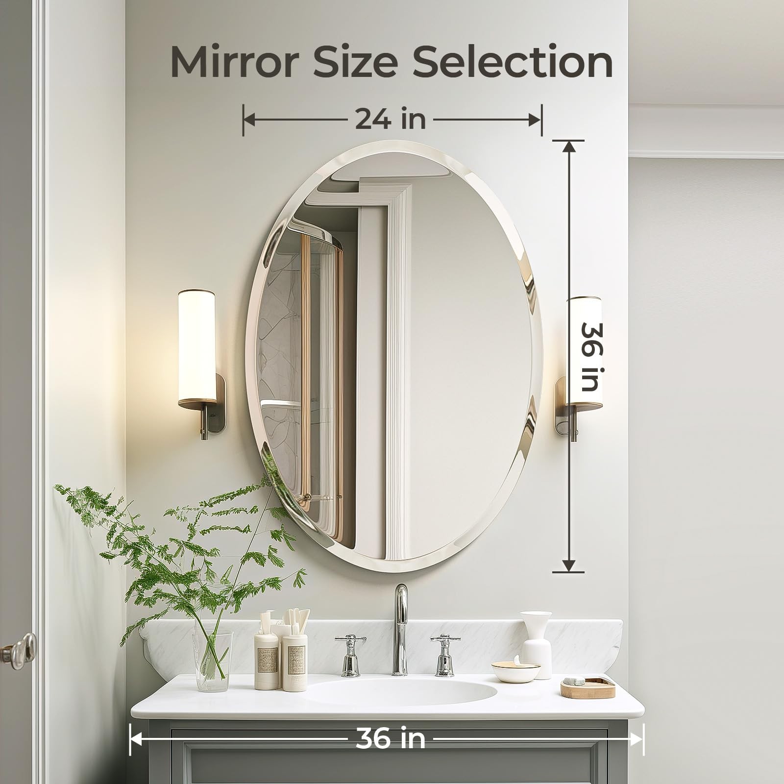 USHOWER 24x36Inch Oval Wall Mirror Bathroom Vanity Mirror Frameless Beveled Edge