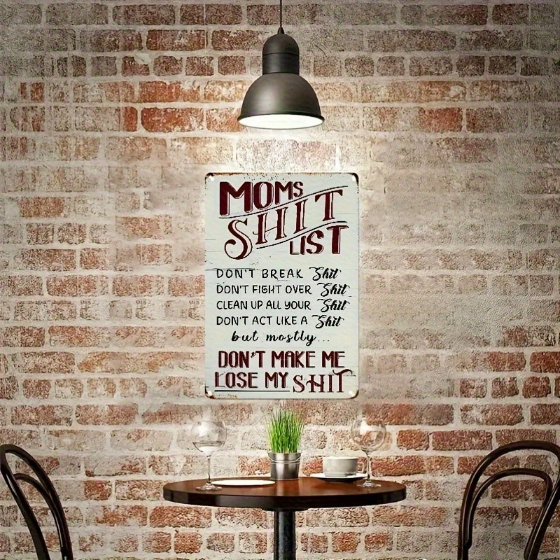 Vintage Metal Tin Sign “Mom’s Funny List” Funny Mom Gift Home Wall Decor