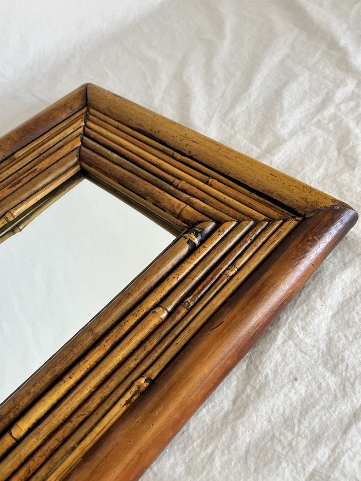 Vintage Bamboo Mirror Rectangular Shape Boho Coastal Chic Style