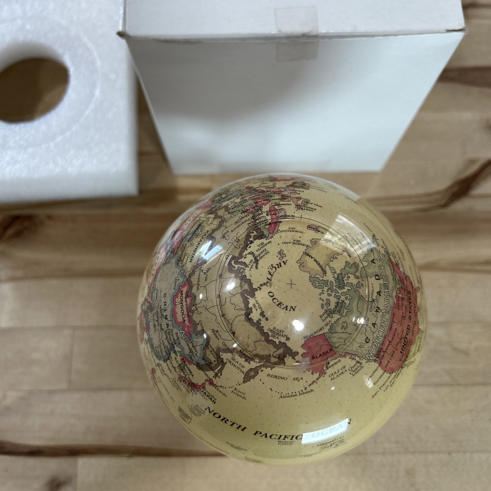 MOVA Rotating Globe W/ 3- Prong Stand New In Box 6 Inch Antique Beige