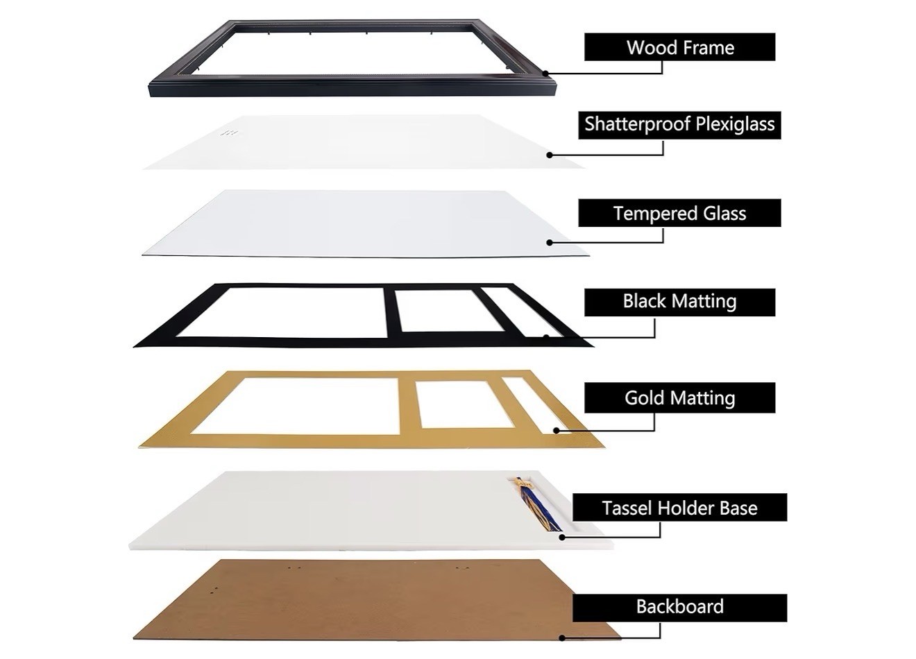 11×22 Diploma Frame w/ Tassel Holder for 8.5×11 Certificate Gold Rim