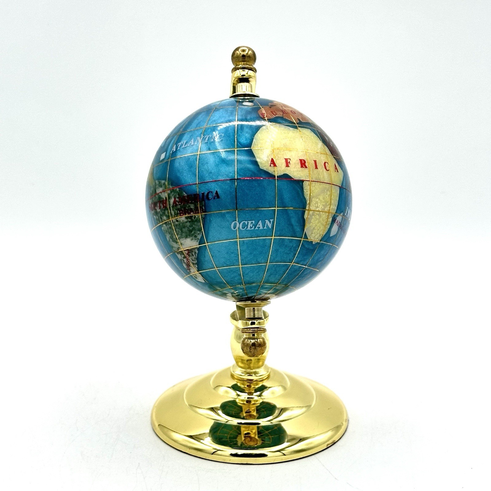 World Globe Table Top Rotating Gemstone Light Blue Lapis 5 1/2” X 3” Desktop