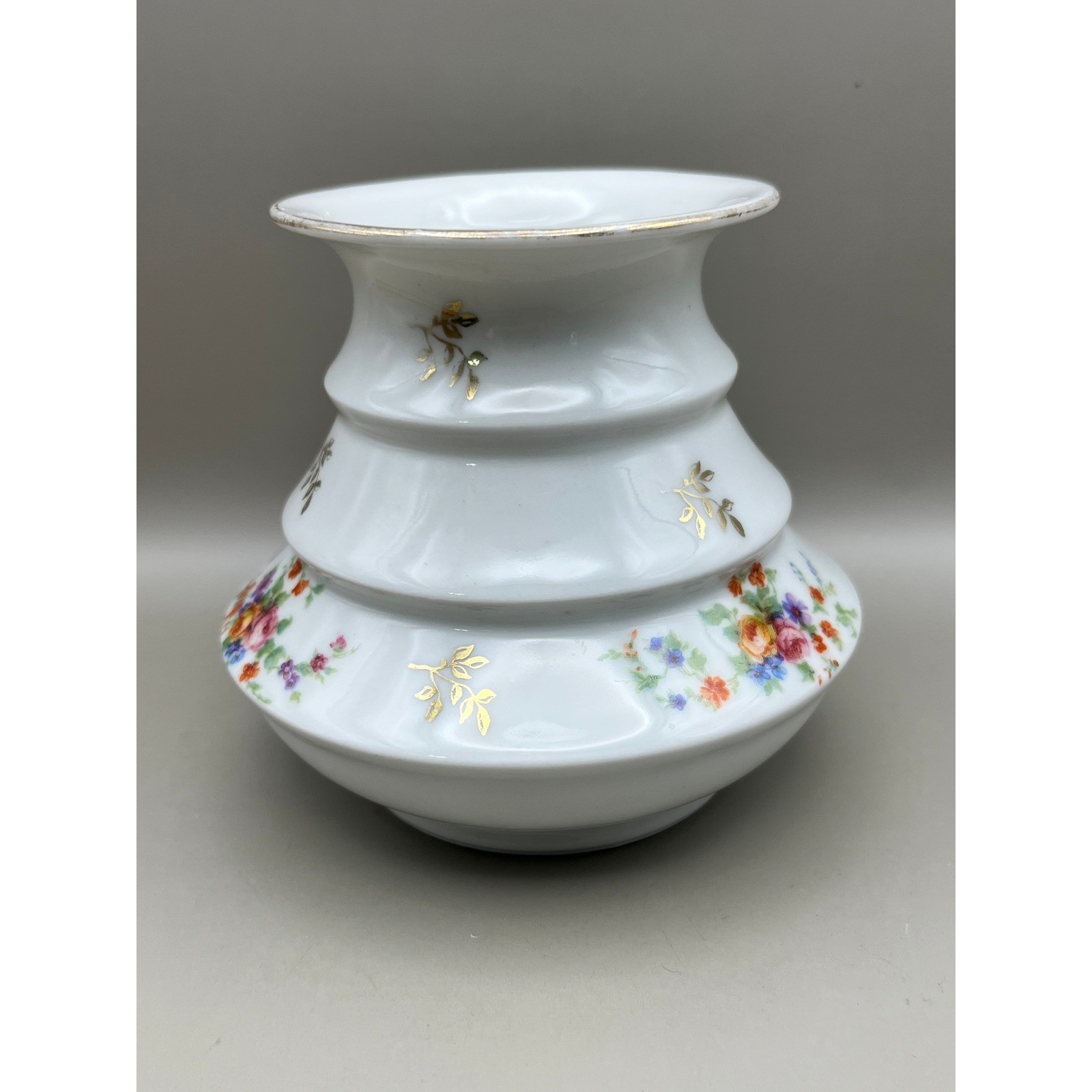 RS Tillowitz Germany Porcelain Tiered Beehive Vase Floral Gold Gilt White 4.25″