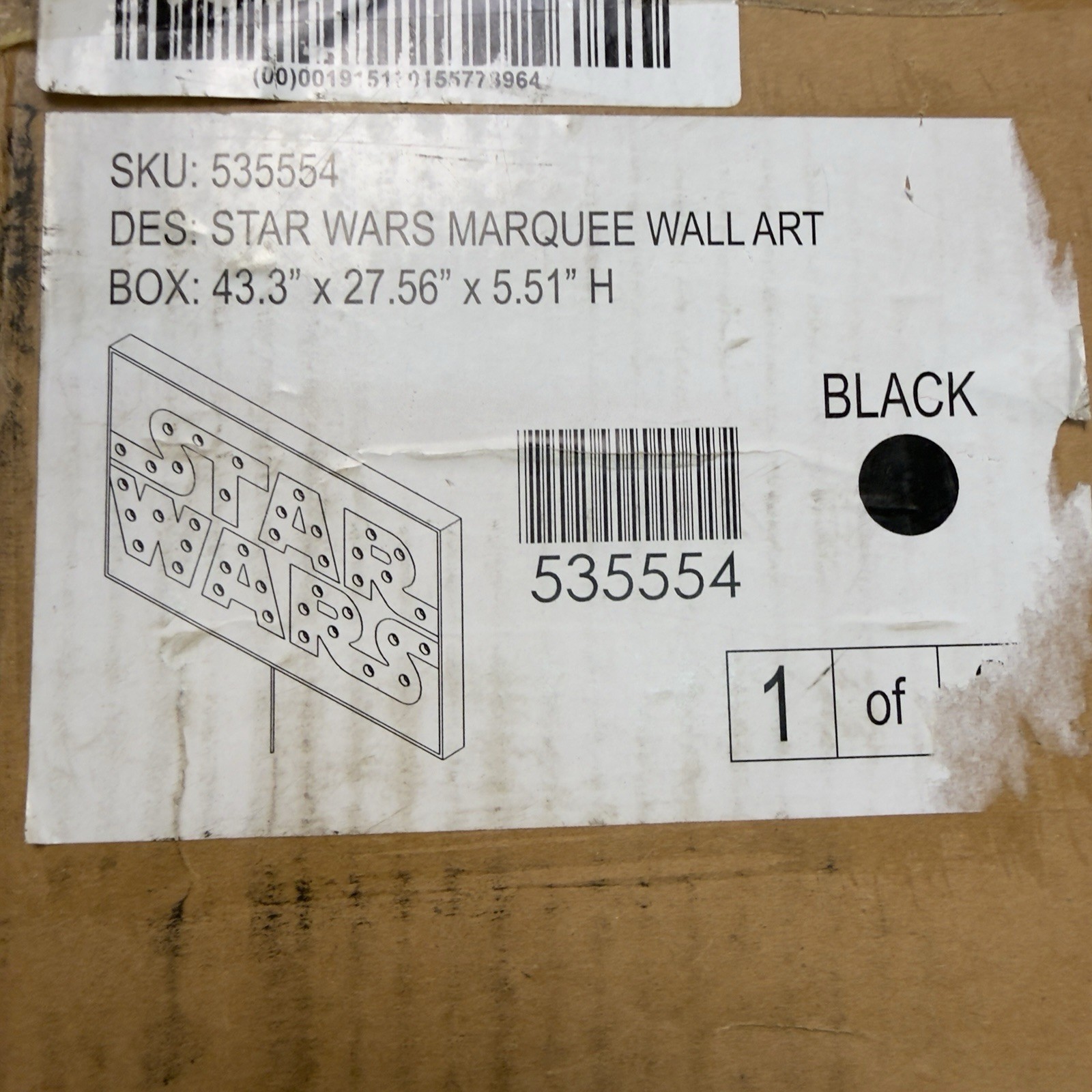 Pottery Barn Kids Star Wars Marquee Wall Art Lighted Sign 43” Black