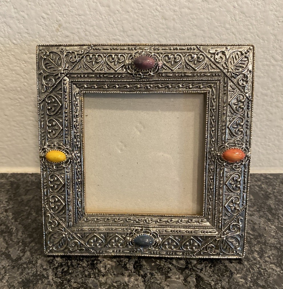 Small Metal Rustic Picture Frame Detailed Design Photo 3 x 3 Bohemian Hippie