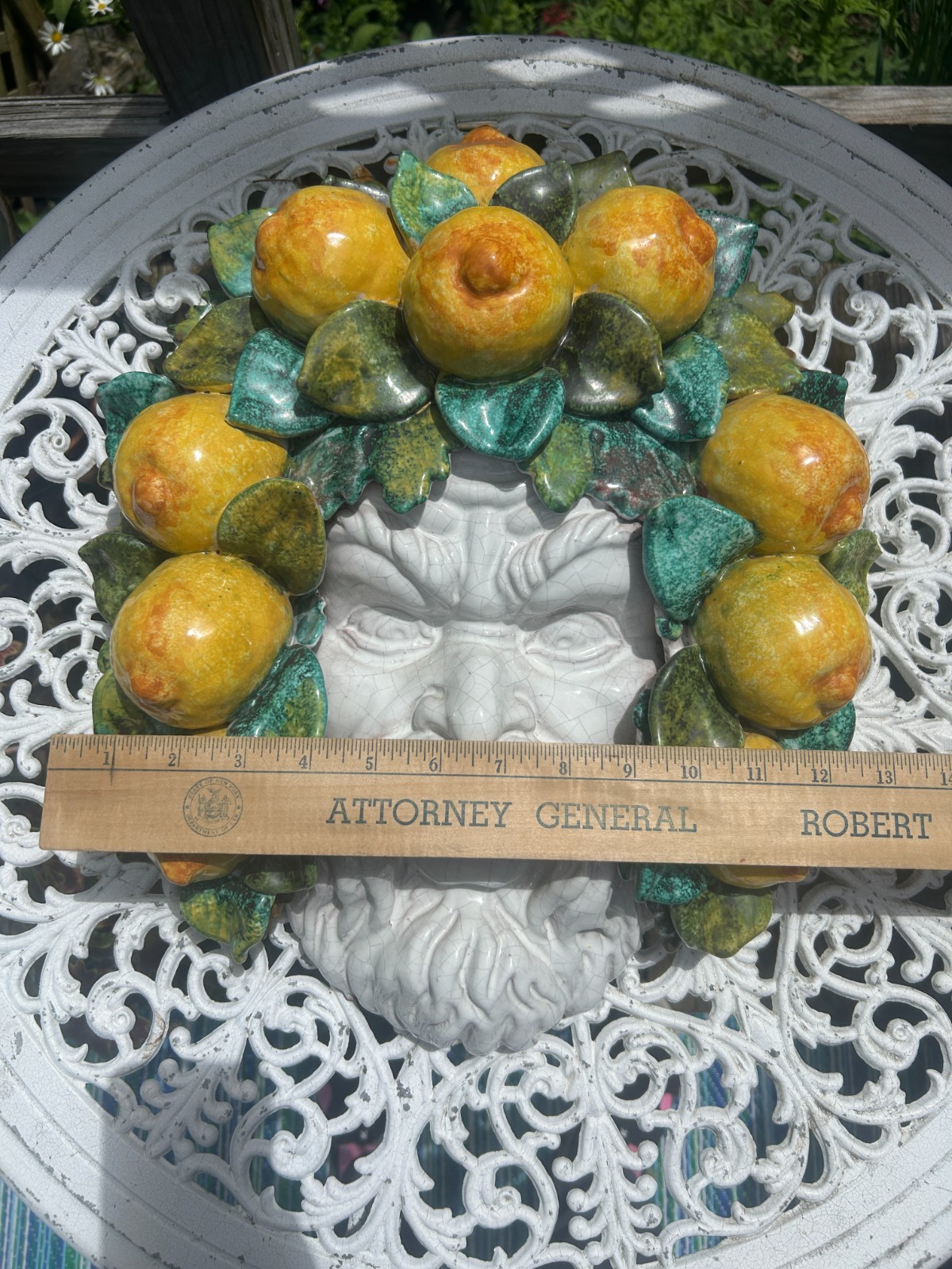 Vintage Italian Folk Art Lg. Mask, Bacchus Crowned by Lemons, from Amalfi Coast