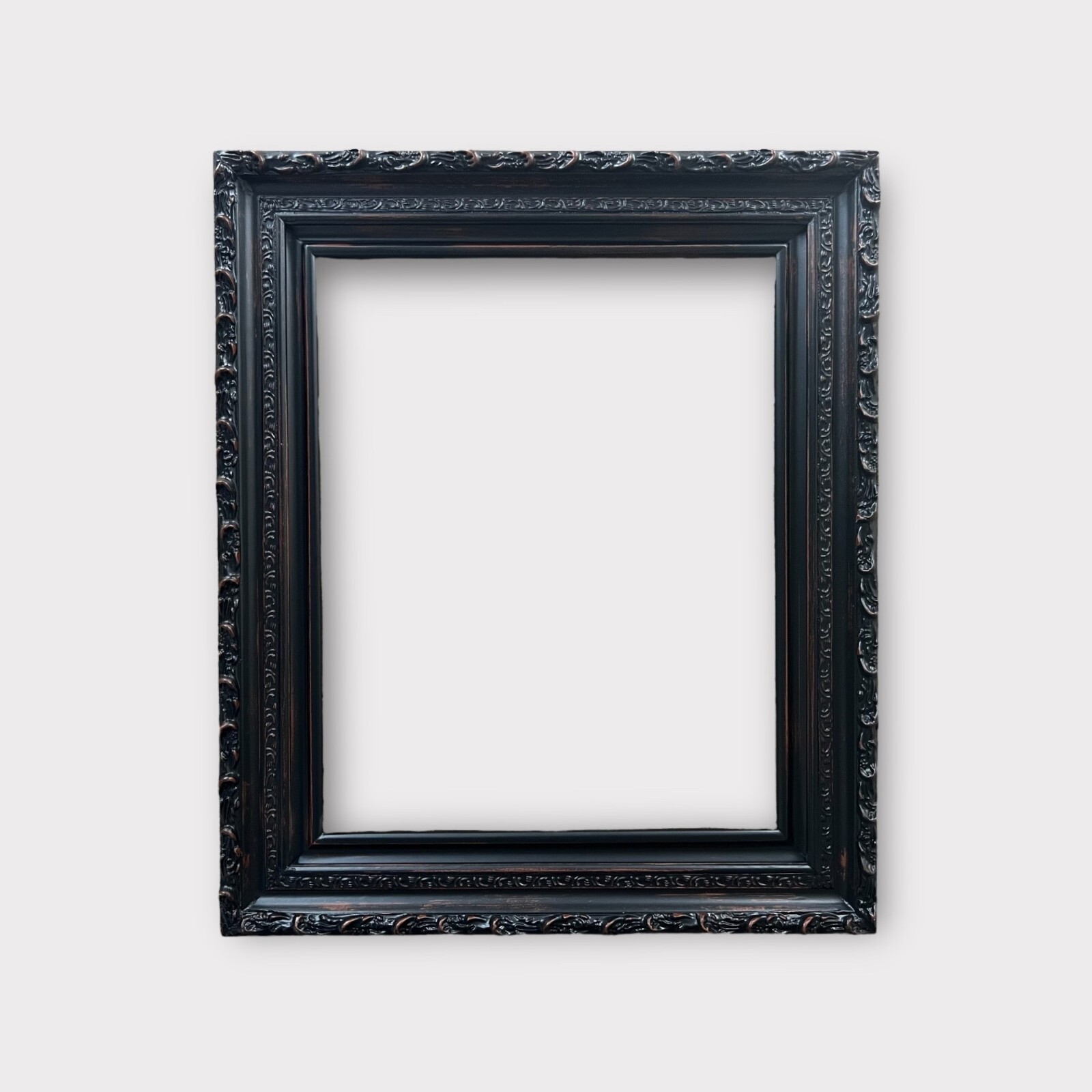 12 x 18 In Stock-Vintage style Black wood picture frame with compo ornate trim.