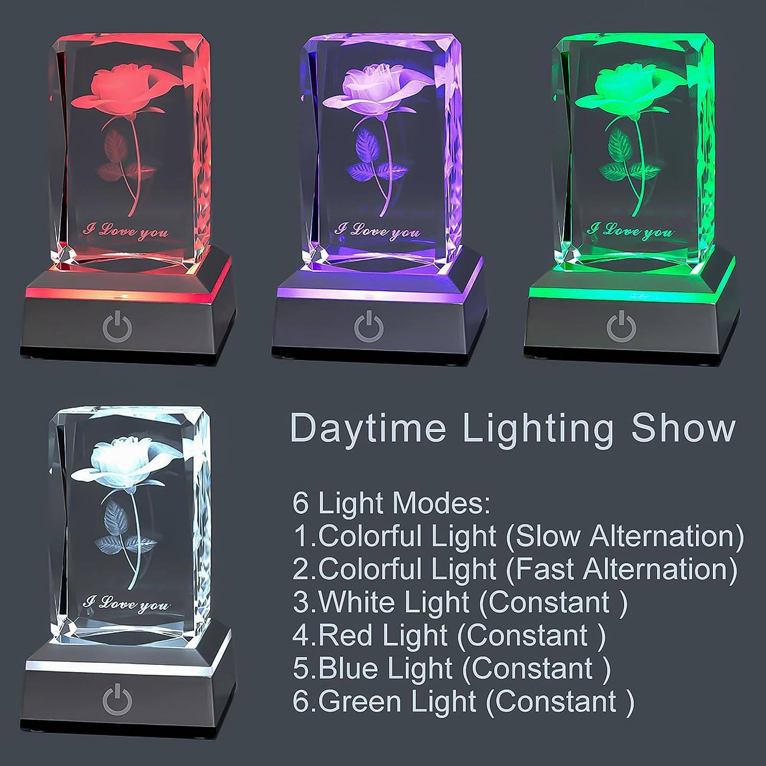 3D Rose Crystal Multicolor Nightlight – I Love You Decolamp – Perfect Valentines