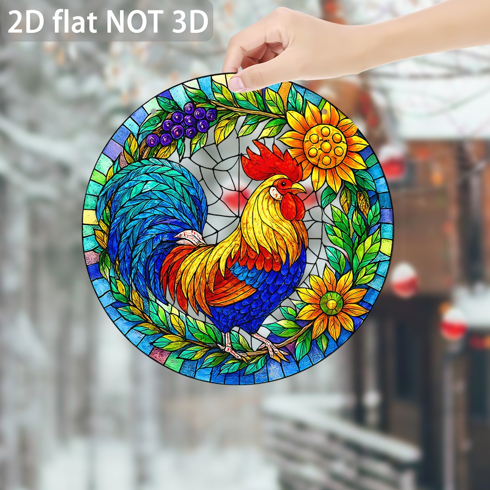 2D Flat Acrylic Rooster Sunflower Suncatcher Colorful Farm Animal Window Decor