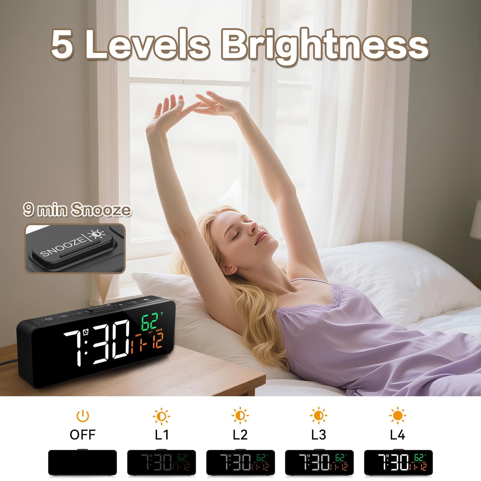 3-in-1 Digital Clocks for Living Room with Temperature, Date & Time Display -…