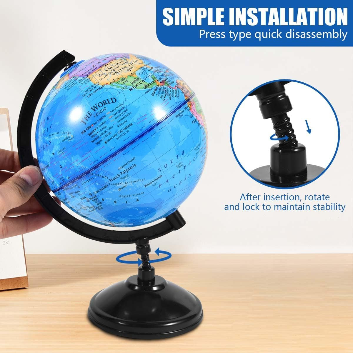 Rotating World Globe 6 Inch Spinning Earth Globe with Stand for Kids Learning Ge
