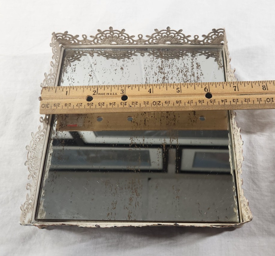 Mirrored Metal Square Vanity Tray Display Footed Elegant Perfume Stand