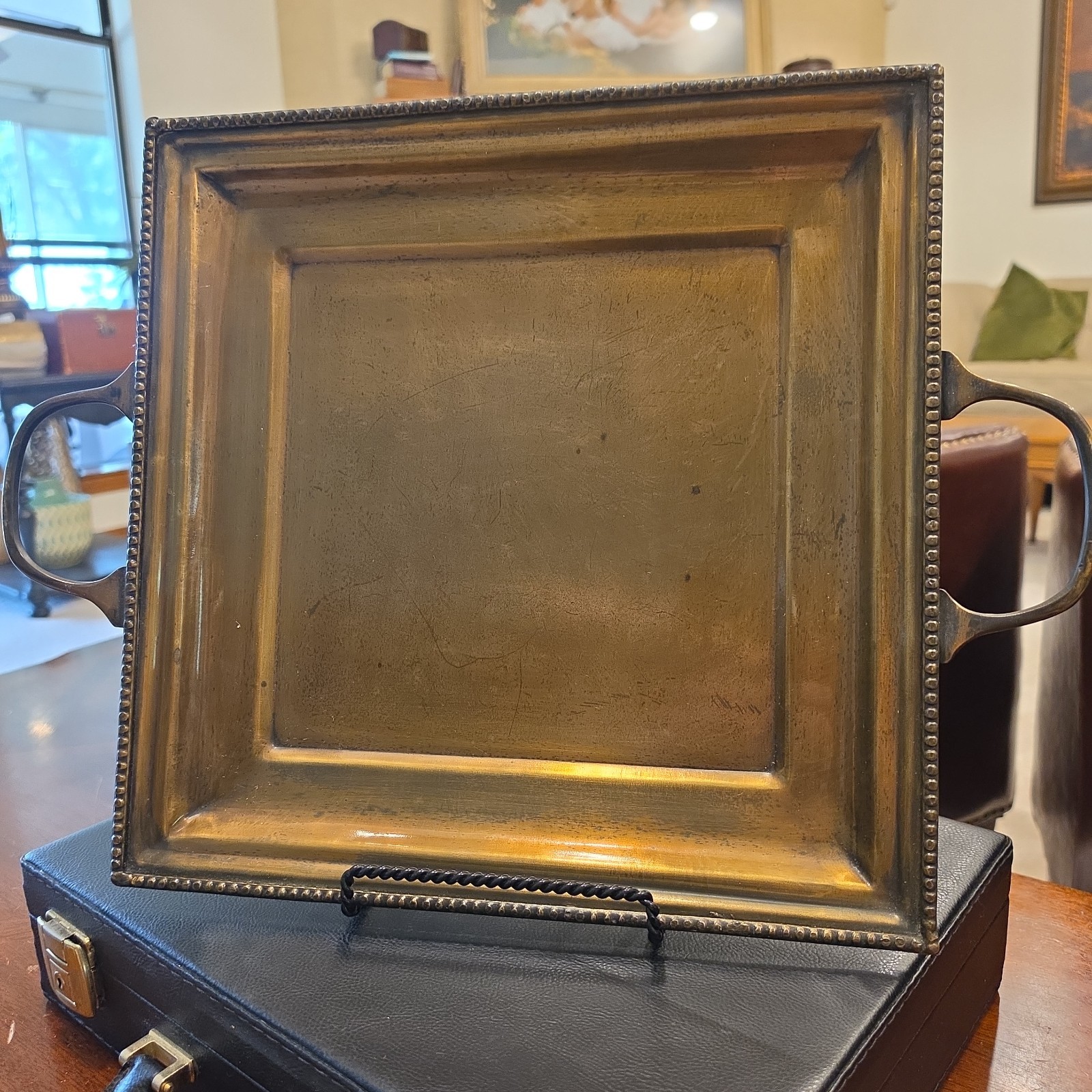 Vintage Target Home Square Brass Tray with Handles Made in India 18” x 15”