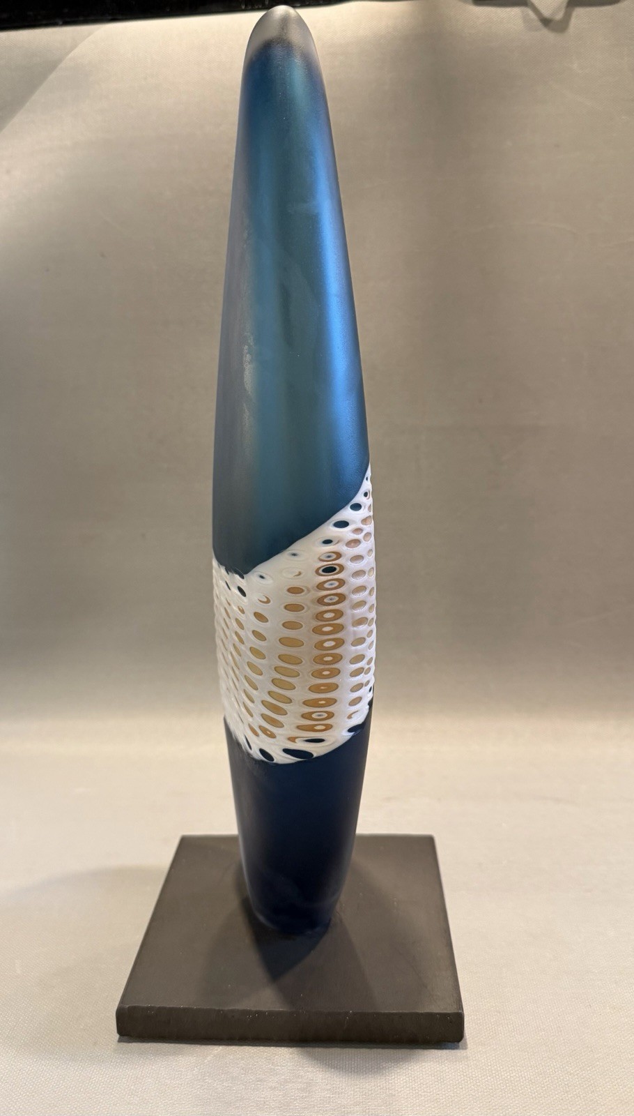 Vintage 1990s Blue and White Decorative Art Glass on Stand