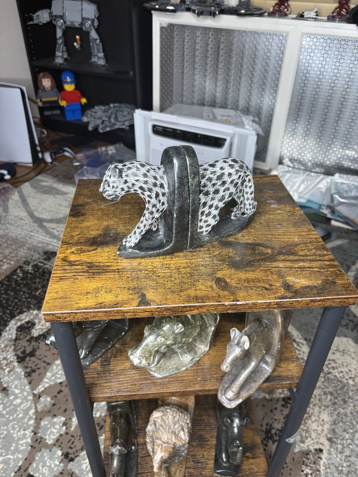 Pair of Vintage African Heavy Stone Cheetah Bookends Hand Carved 9in 3.25lb