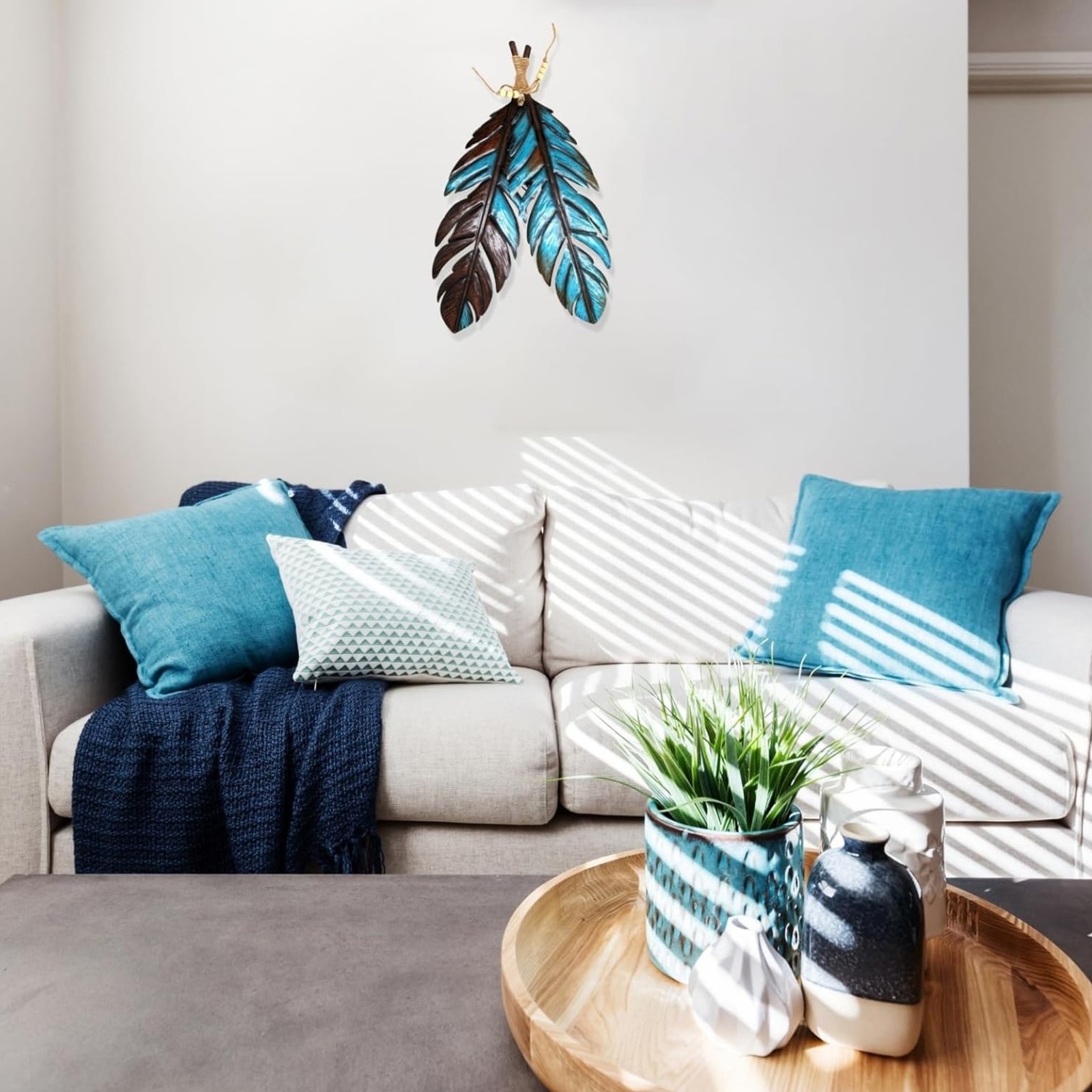 Rustic Metal Feathers Wall Hanging – Southwest Boho Chic Décor 12×20