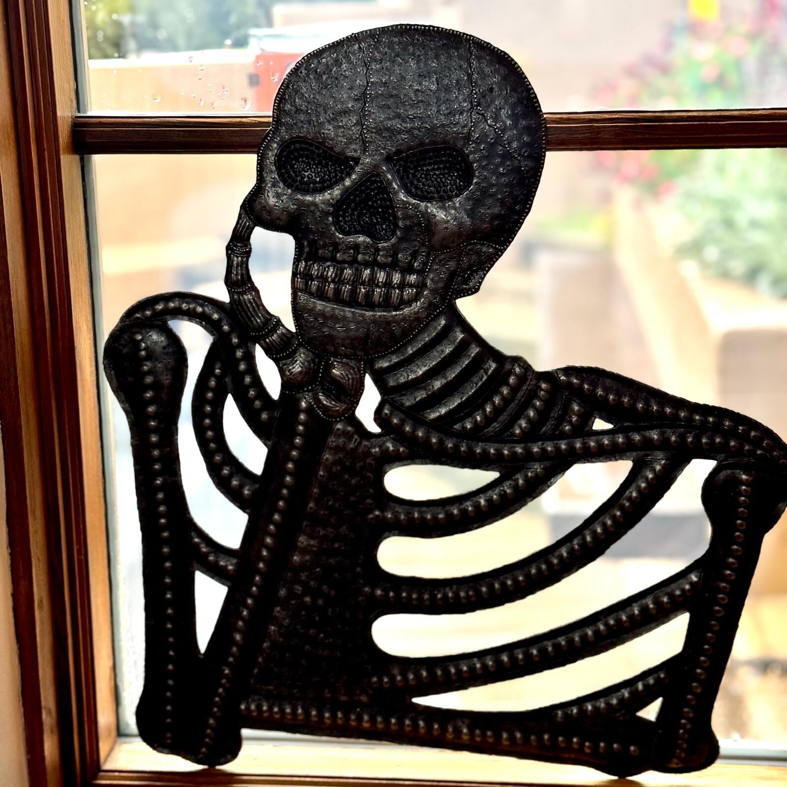 Pondering & Thinking Skeleton, Day of the Dead Handcrafted Haitian Metal Art