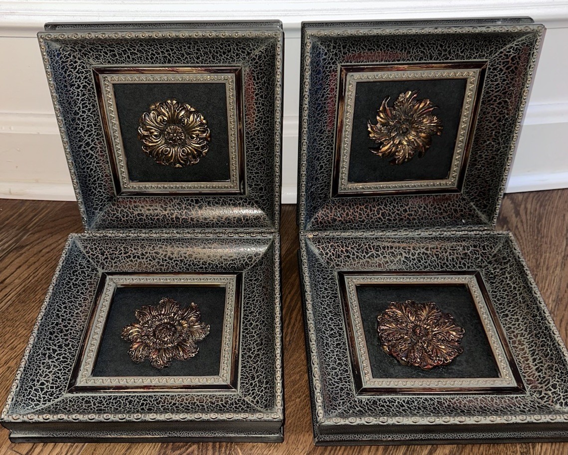 4 Piece Medallion Design Square Decorative Textured Frames Set