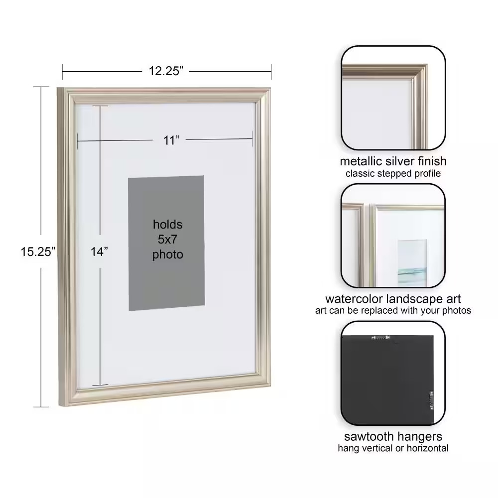 3-Piece Adylnn Silver Framed Beach Art Set 15 In. X 12 In.