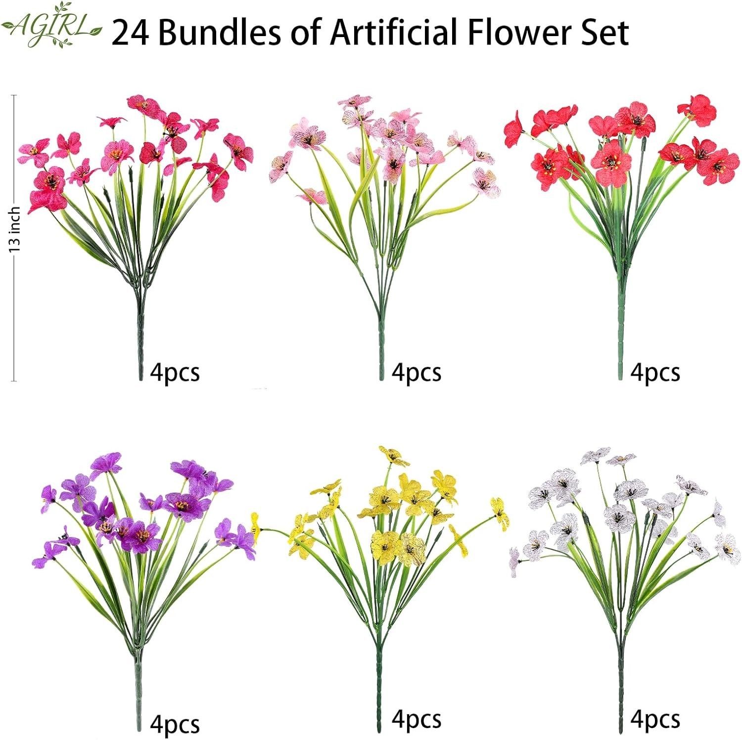 24 Bundles Vibrant UV Resistant Artificial Flowers – Indoor/Outdoor Decor