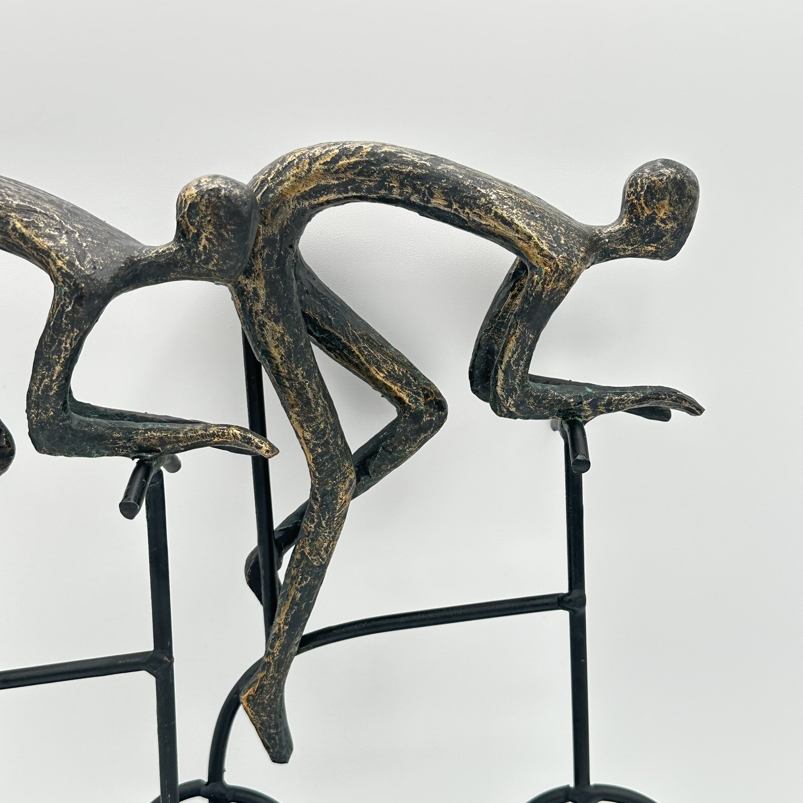 Cyclists Resin And Metal Riding Bicycle Sculpture Bike Home Office Decor