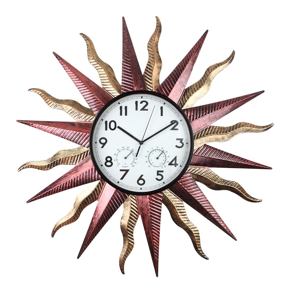 Large Outdoor Clock with Thermometer & Humidity – Silent Non-Ticking, Sun Outdoo