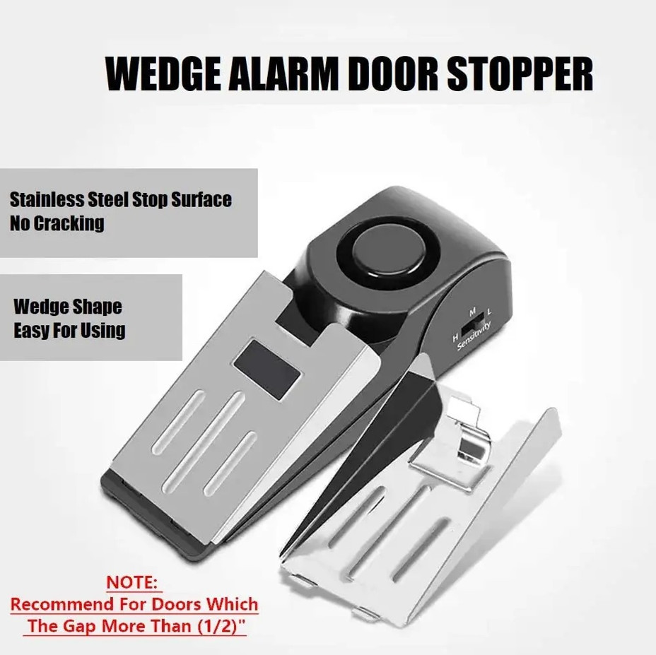1 pc Door Stopper Alarm 120dB Portable Security Wedge Adjustable