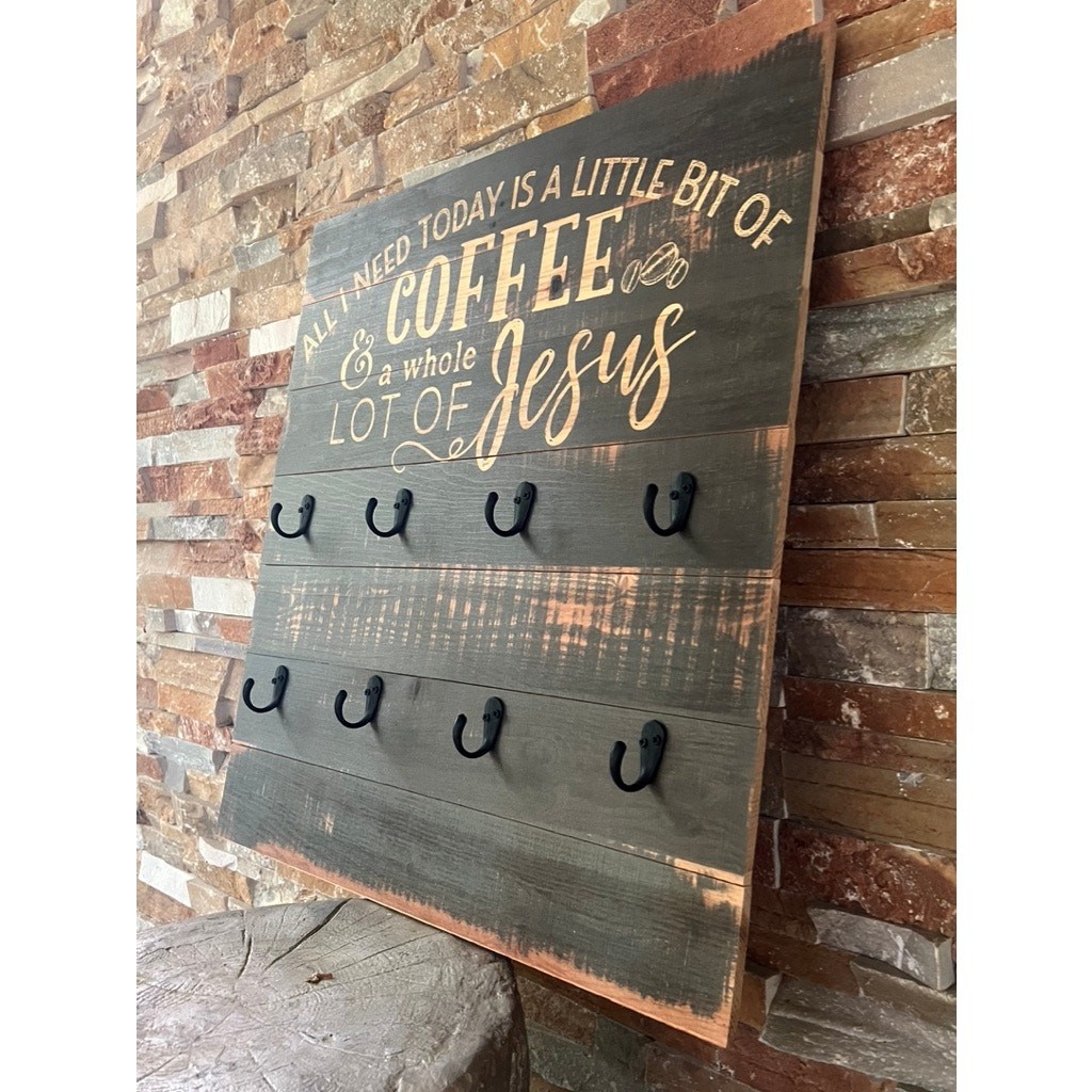 NEW P. Graham Dunn Coffee and Jesus Wooden Sign Mug Holder