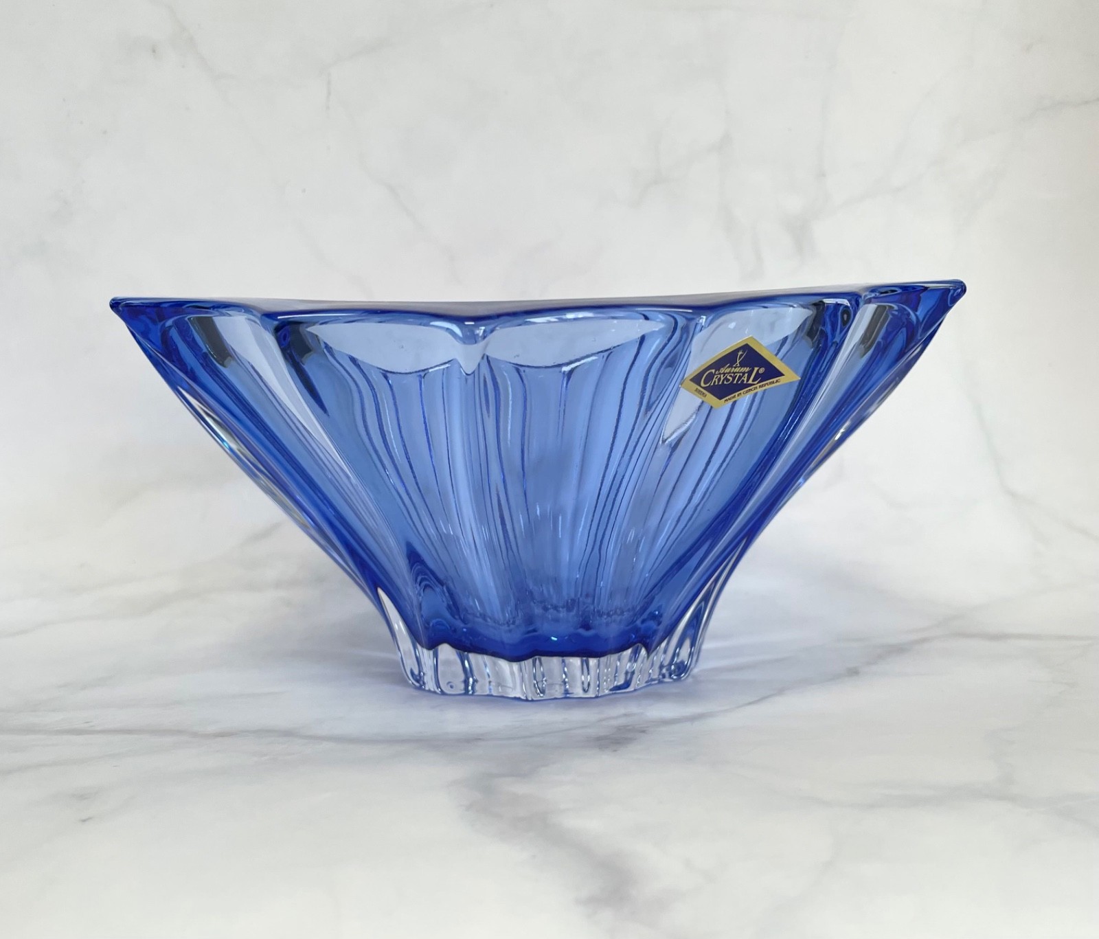 Blue Bowl Vase 8″ Desert Sweets Fruits Plate Centerpiece Czech Bohemian Crystal