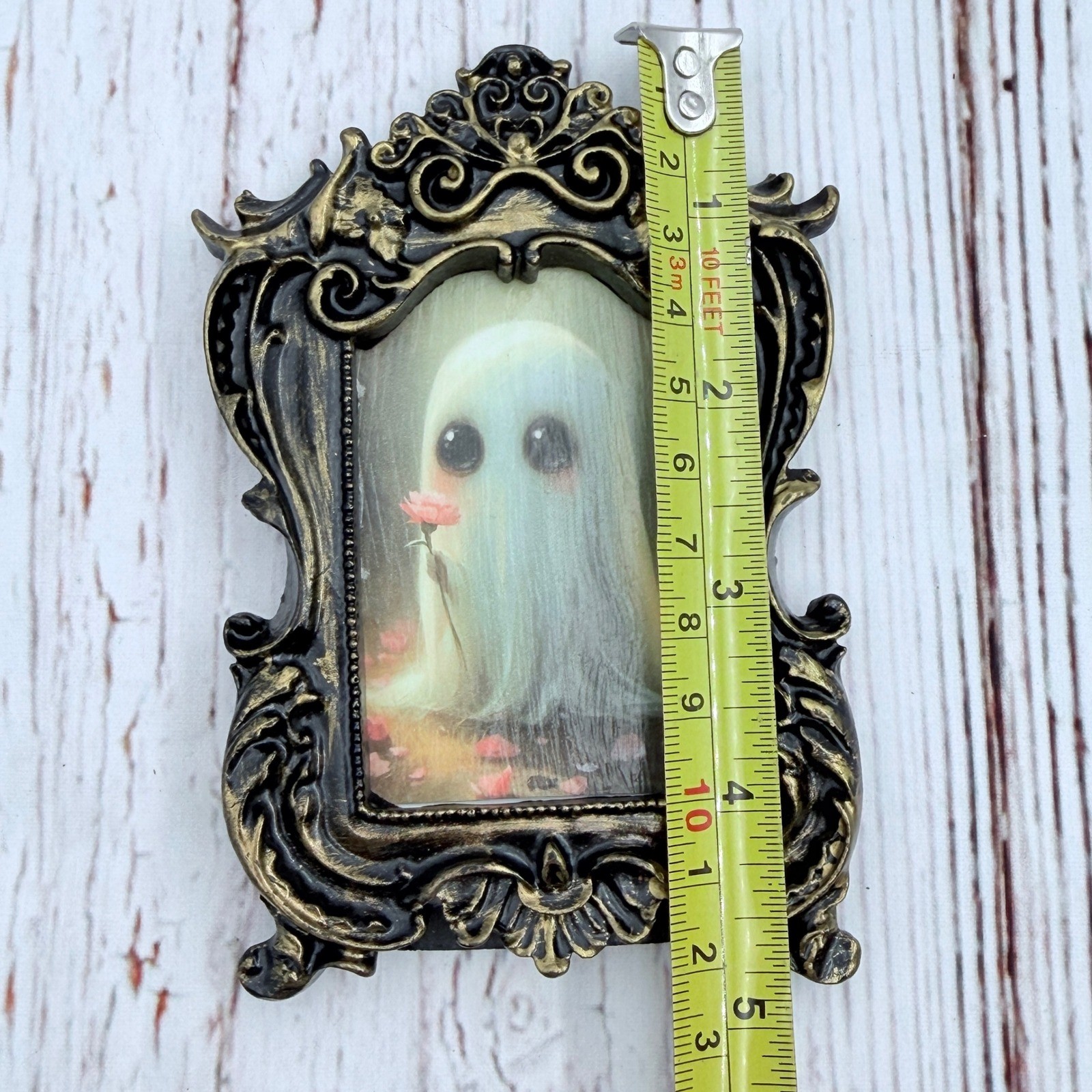 Original Ghost Art in Ornate Gold and Black Baroque Frame 4.75″ x 3.25″
