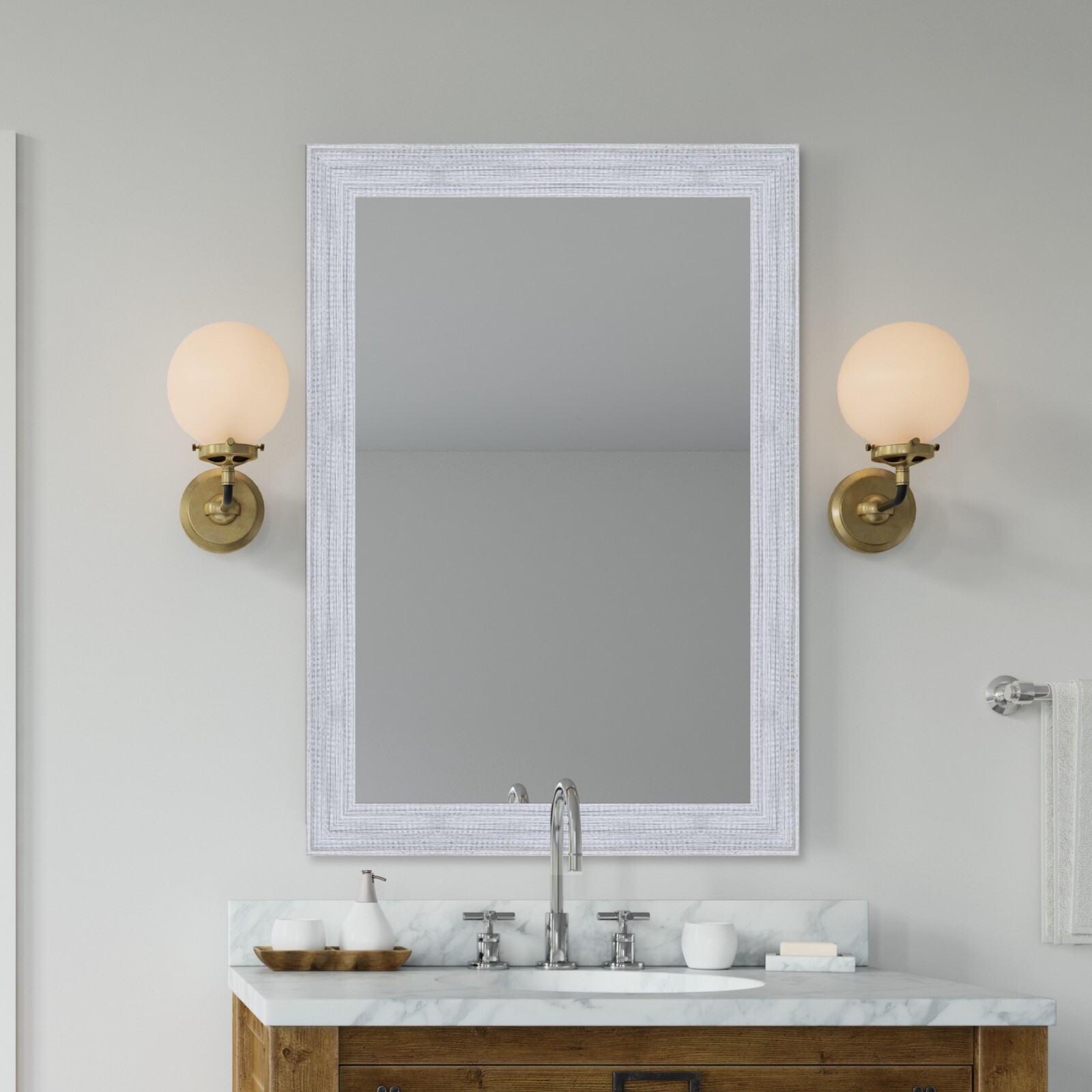 Mirror and Frame Handmade Prismis Rectangular Mirror Gray White Finish Modern