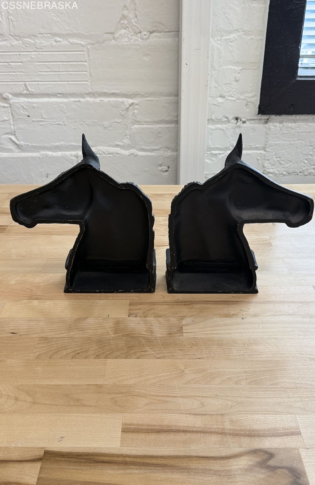 Vintage Cast Iron Horse Head Bookends Set of 2 Black Equestrian Decor Unmarked