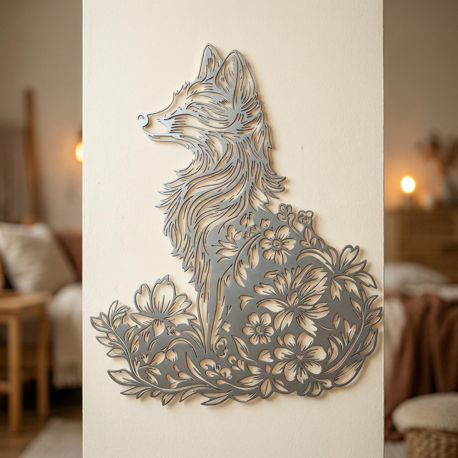 Custom Metal Fox Wall Art Floral Woodland Animal Sign Rustic Boho Home Decor