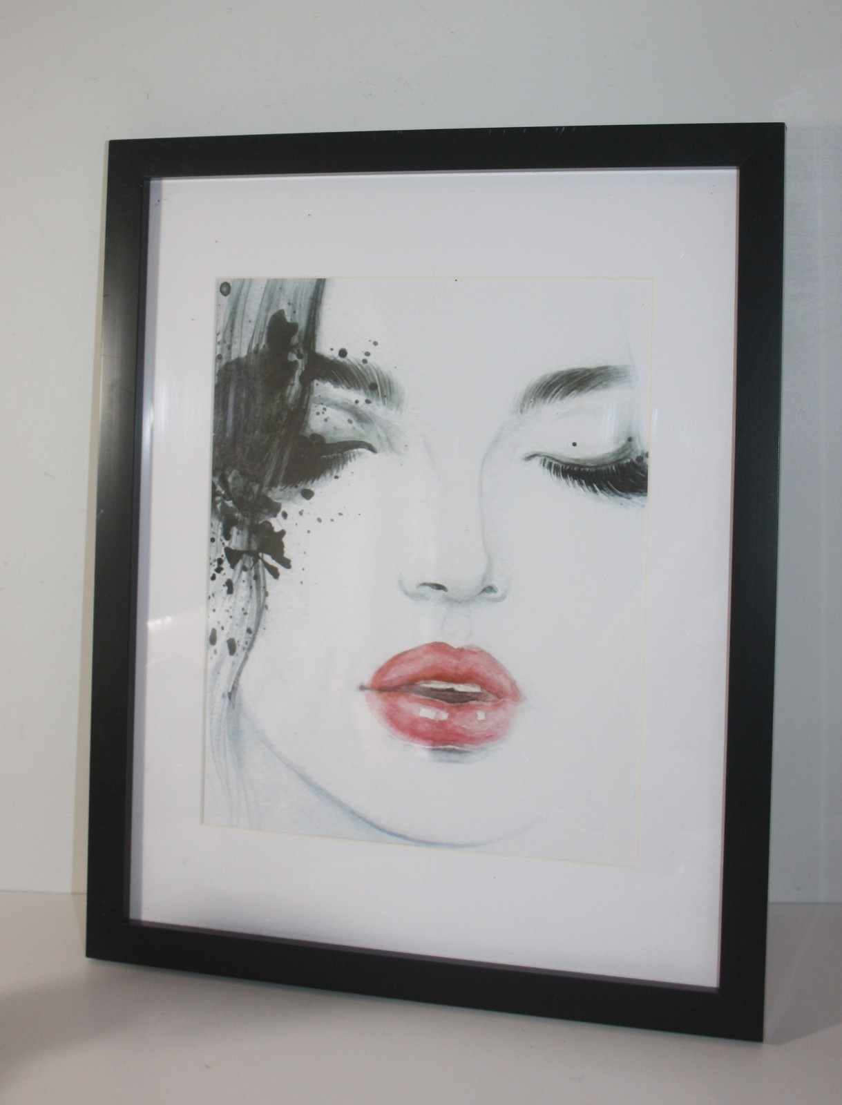 Black Framed Abstract Woman Face Watercolor Print Wall Picture