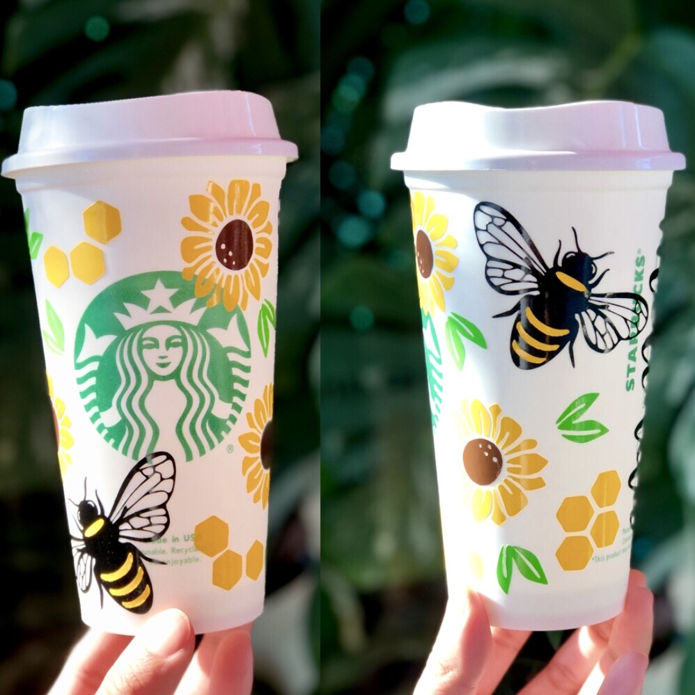 Sunflower and bee cup Starbucks grande hot cup Personalized gifts Customize