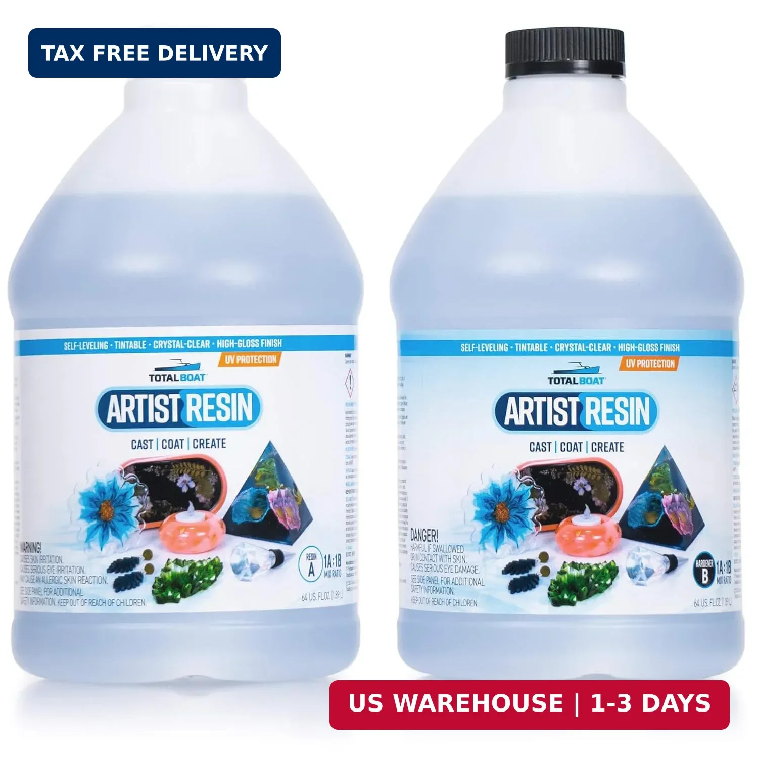 TotalBoat Artist Epoxy Resin – 128 Oz. Gallon Kit with 1:1 Mix Ratio and UV Resi