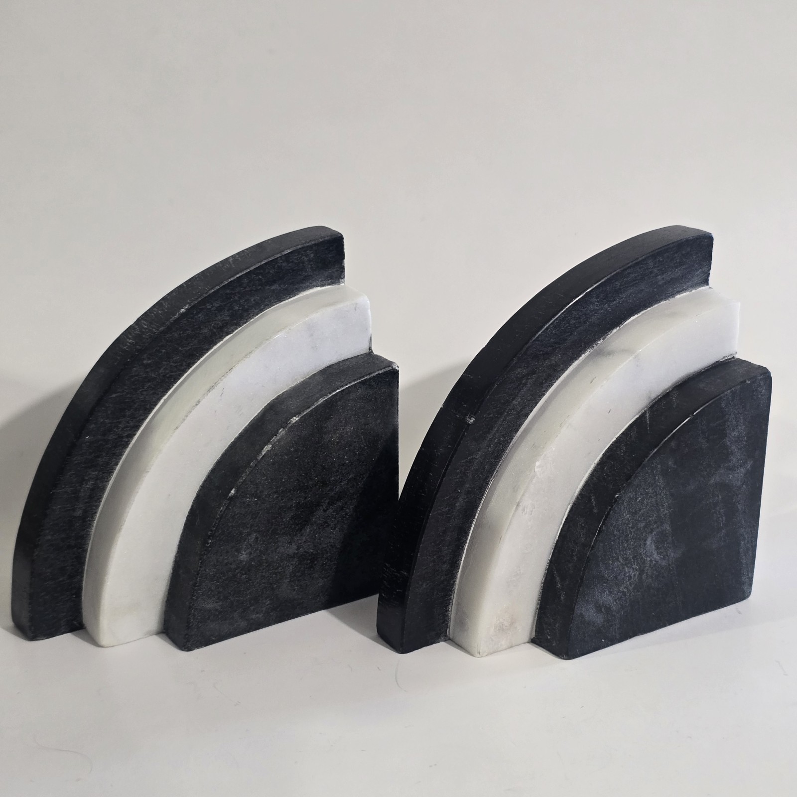 Bookends – Marble Tiered Heavy Art Deco 2 Piece Set – Black White